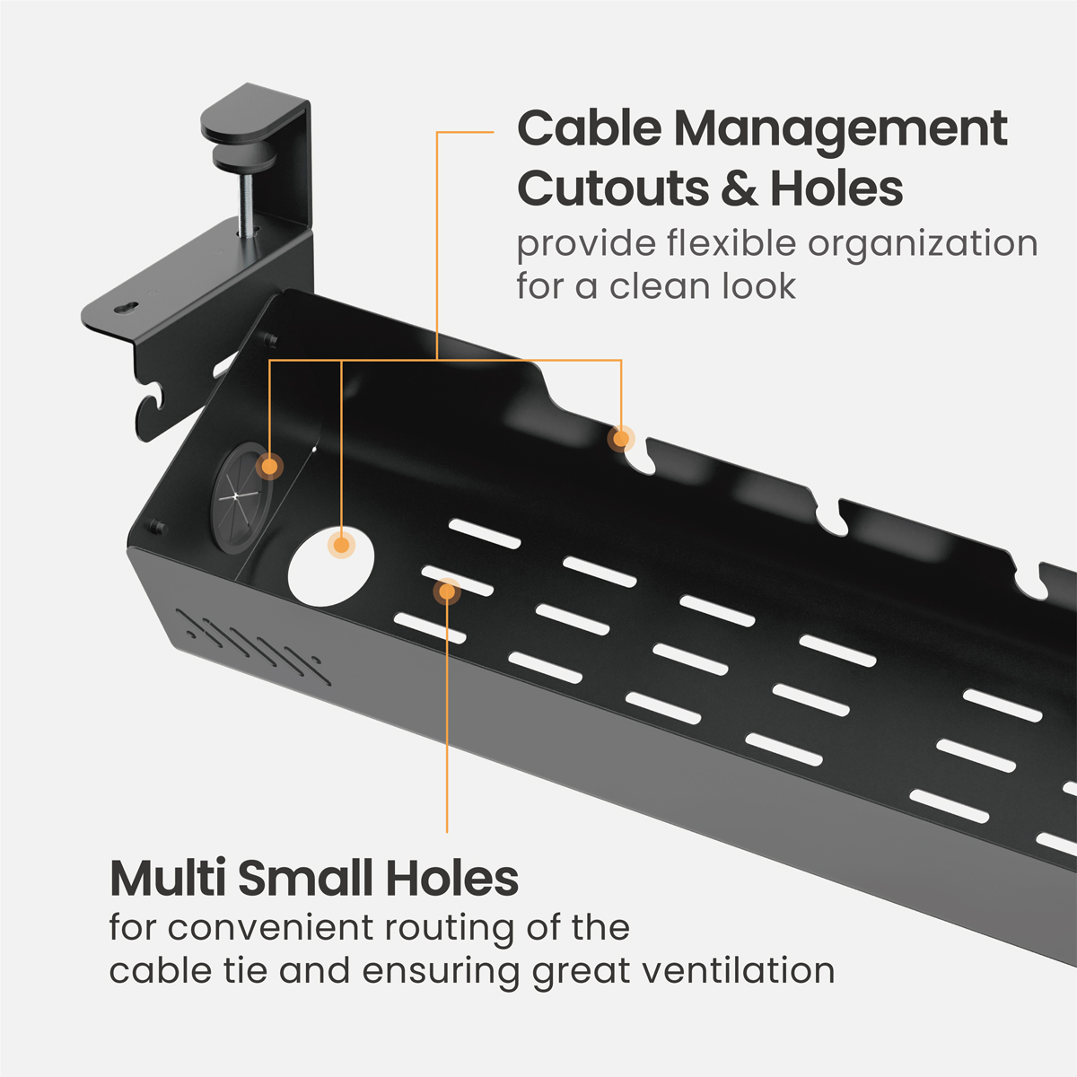BRATECK cable management γραφείου CC11-22-1, μεταλλικό, 494x167x196mm, μαύρο - Image 3