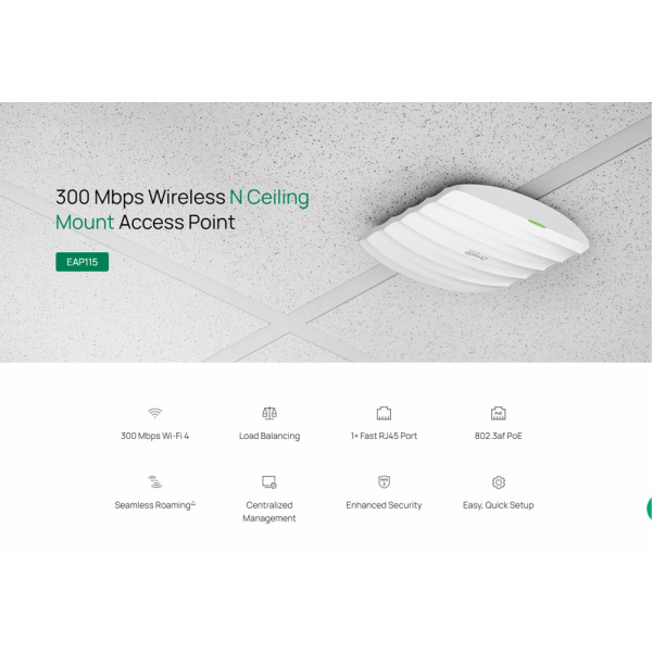 Alternative view of TP-LINK access point EAP115, 300Mbps, οροφής, V4.30
