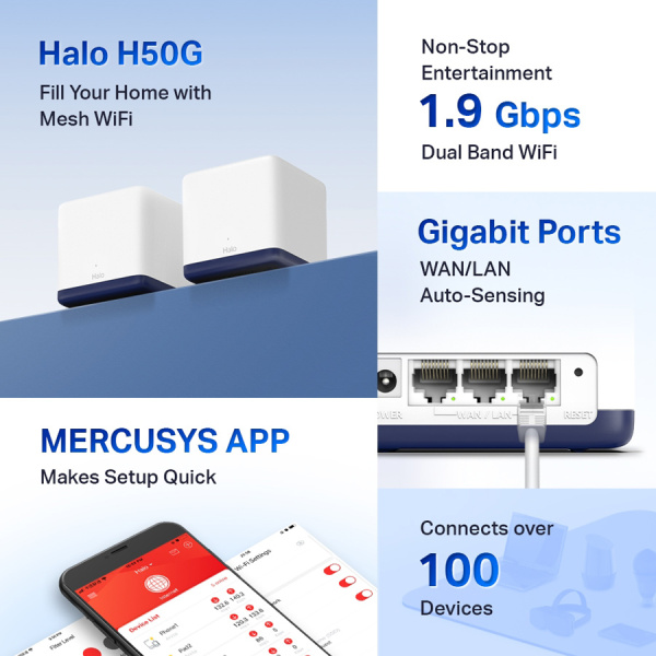 Alternative view of MERCUSYS Mesh Wi-Fi System Halo H50G, 1.9Gbps Dual Band, 3τμχ, Ver. 1.0