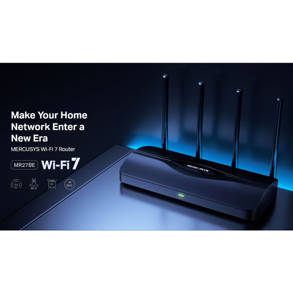 Alternative view of MERCUSYS router MR27BE, WiFi 7, 3.6Gbps BE3600, EasyMesh, Ver 1.20