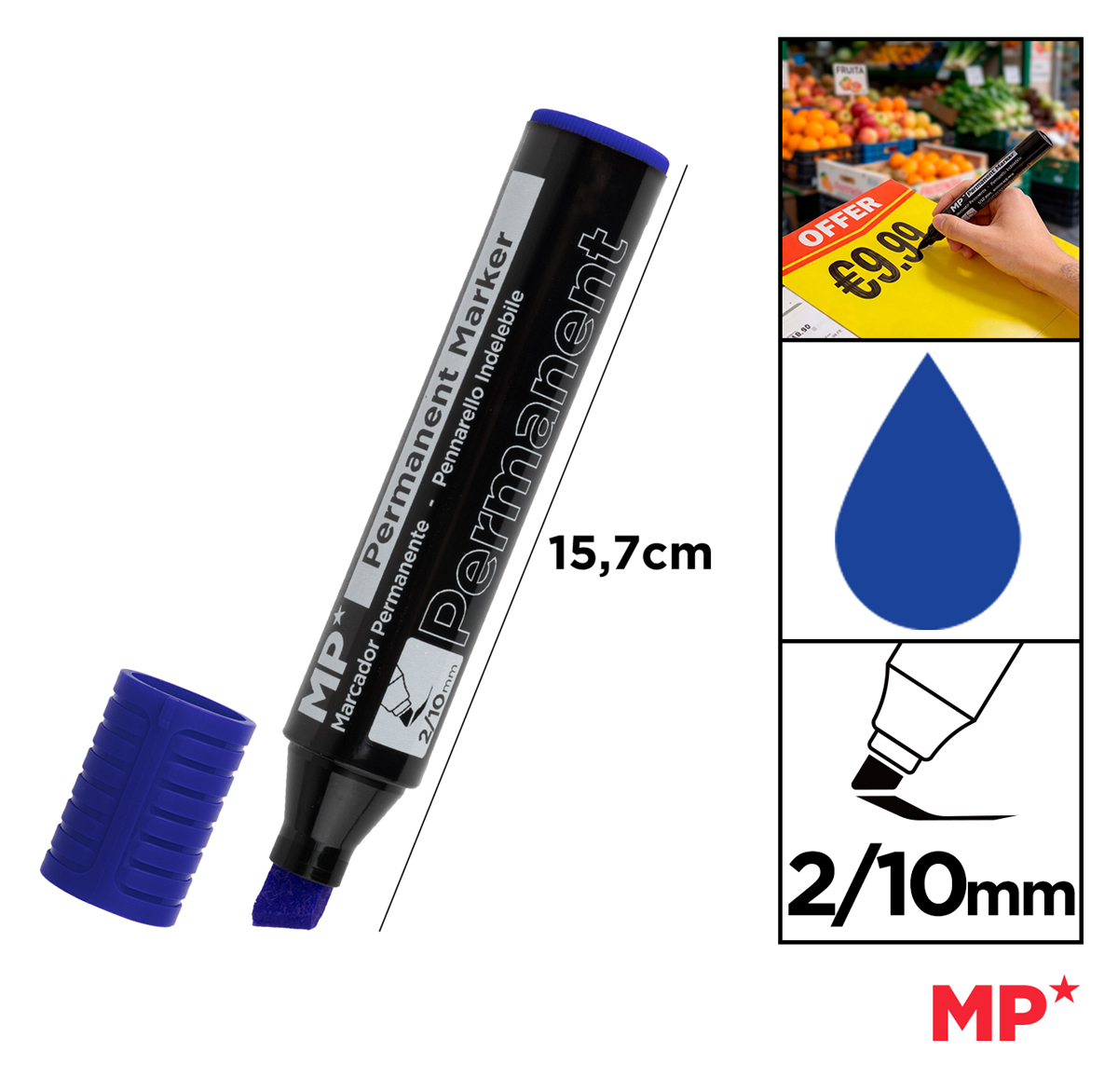 MP ανεξίτηλος μαρκαδόρος PE549-01, 2-10mm μύτη, μπλε - Image 2