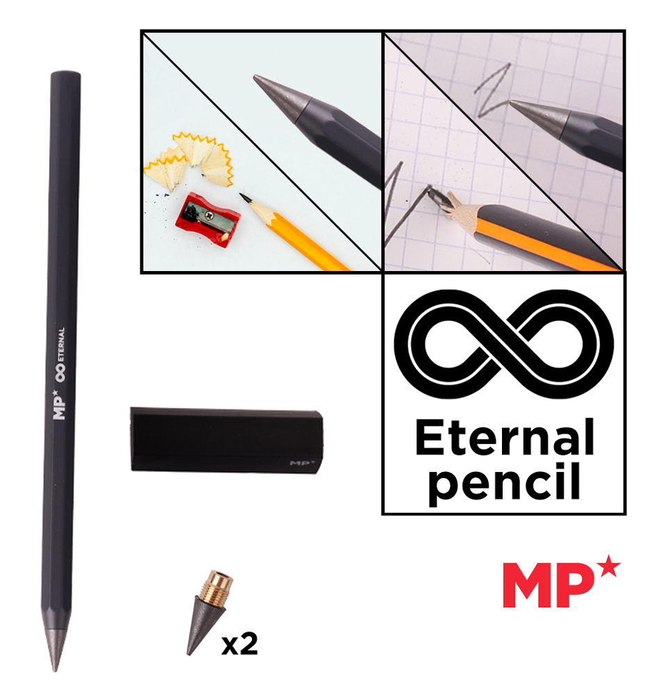MP eternal μεταλλικό μολύβι PE560 με γόμα & 2x ανταλλακτικές μύτες, μαύρο - Image 2