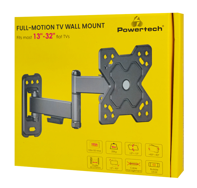 POWERTECH επιτοίχια βάση τηλεόρασης PT-1278, 13-32", έως 20kg, full motion - Image 4