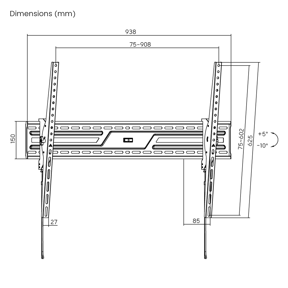 POWERTECH επιτοίχια βάση τηλεόρασης PT-1368, 43-100", έως 75kg, ρυθμιζόμενη κλίση - Image 8