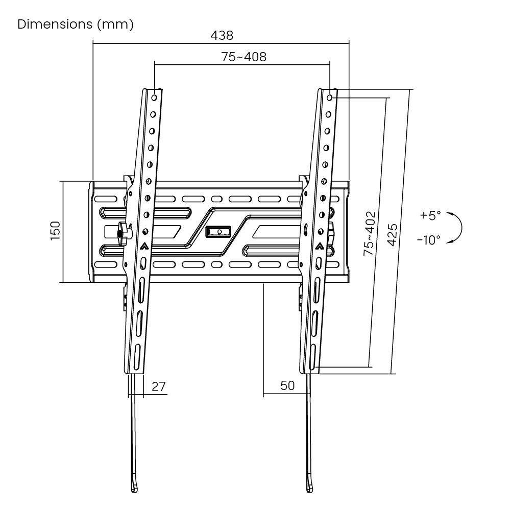 POWERTECH επιτοίχια βάση τηλεόρασης PT-1372, 32-75", έως 75kg, ρυθμιζόμενη κλίση - Image 7