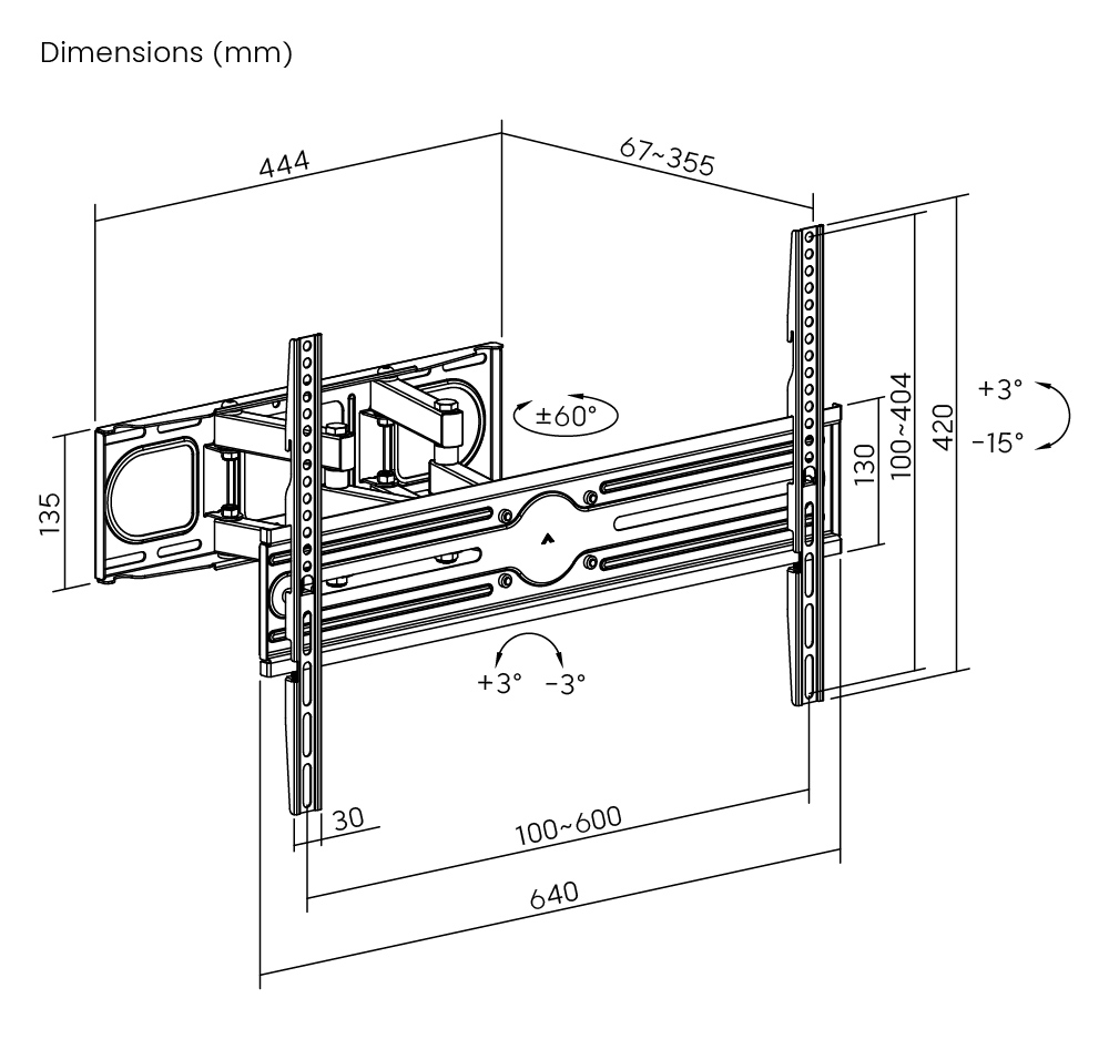 POWERTECH επιτοίχια βάση τηλεόρασης PT-1389, 37-80", έως 40kg, full motion - Image 7