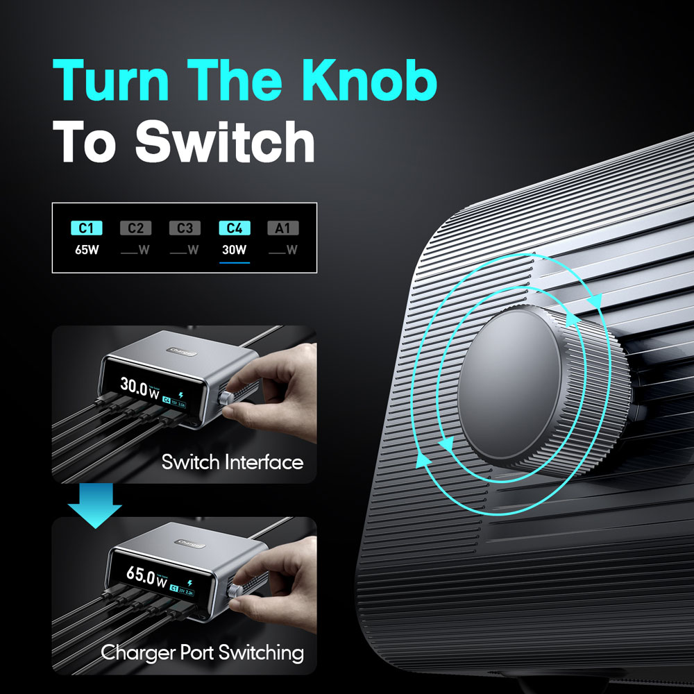 POWERTECH σταθμός φόρτισης PT-1622, USB & 4x USB-C, GaN, 100W, ασημί - Image 5