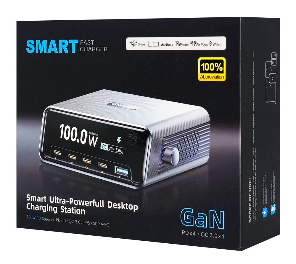 POWERTECH σταθμός φόρτισης PT-1622, USB & 4x USB-C, GaN, 100W, ασημί - Image 7