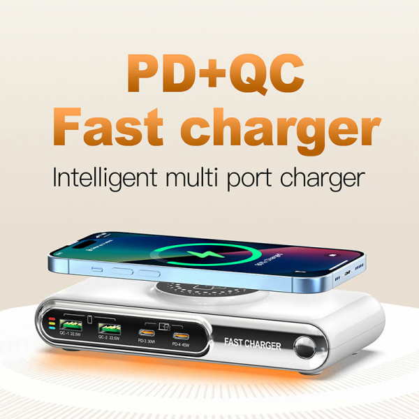 Alternative view of POWERTECH σταθμός φόρτισης PT-1624, 2x USB/2x USB-C/wireless, 72W, λευκός