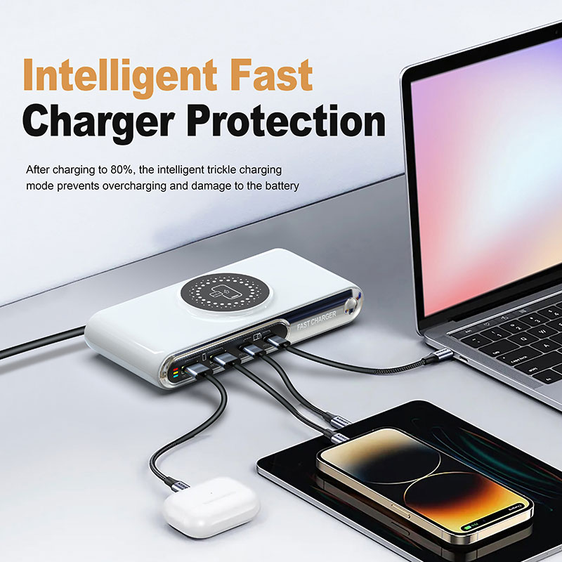 POWERTECH σταθμός φόρτισης PT-1624, 2x USB/2x USB-C/wireless, 72W, λευκός - Image 4