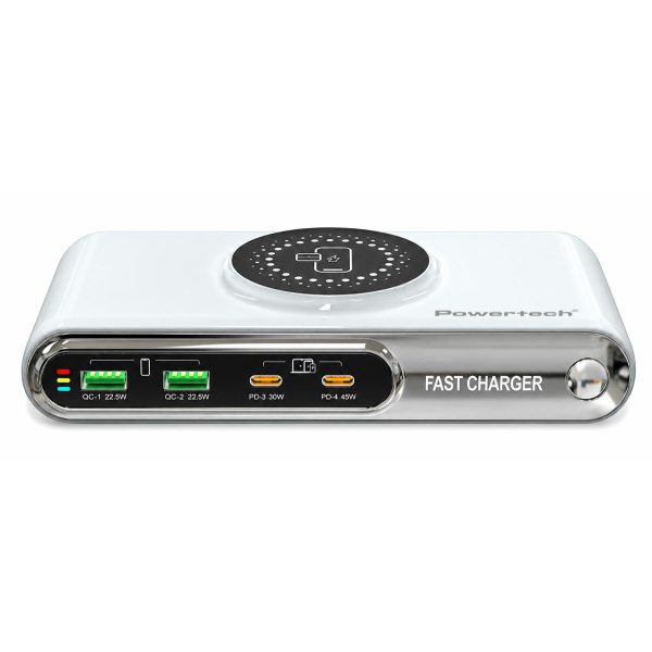 POWERTECH σταθμός φόρτισης PT-1624, 2x USB/2x USB-C/wireless, 72W, λευκός