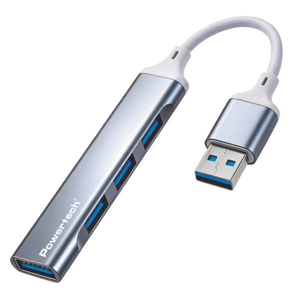 POWERTECH USB hub PTR-0207, 4x θυρών, USB 3.0, 5Gbps, USB σύνδεση, γκρι