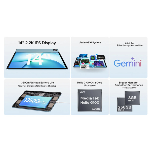 Alternative view of DOOGEE tablet Tab E3 Max, 14", 8/256GB, 4G, Android 16, 13500mAh, γκρι
