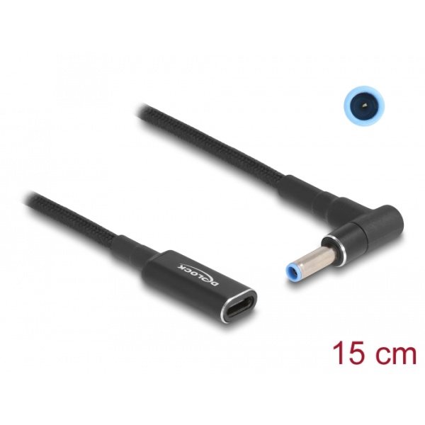 Alternative view of DELOCK αντάπτορας τροφοδοσίας laptop 60031, USB-C σε HP 4.5x3.0mm, 15cm, μαύρος