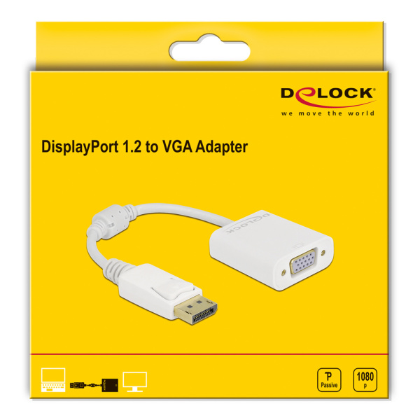 Alternative view of DELOCK αντάπτορας DisplayPort σε VGA 61007, Full HD, passive, λευκός