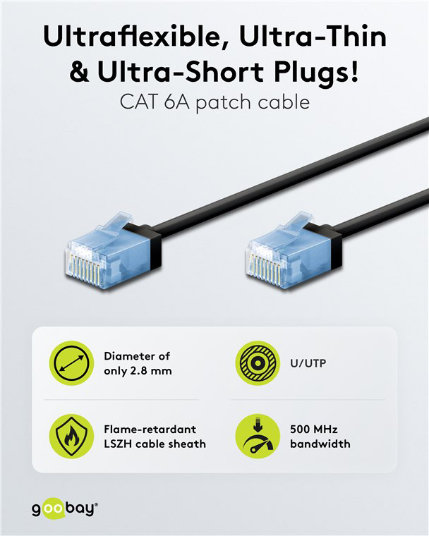 GOOBAY καλώδιο δικτύου 74232, CAT 6A U/UTP, ultra slim, copper, 500MHz, 0.50m, μαύρο - Image 2
