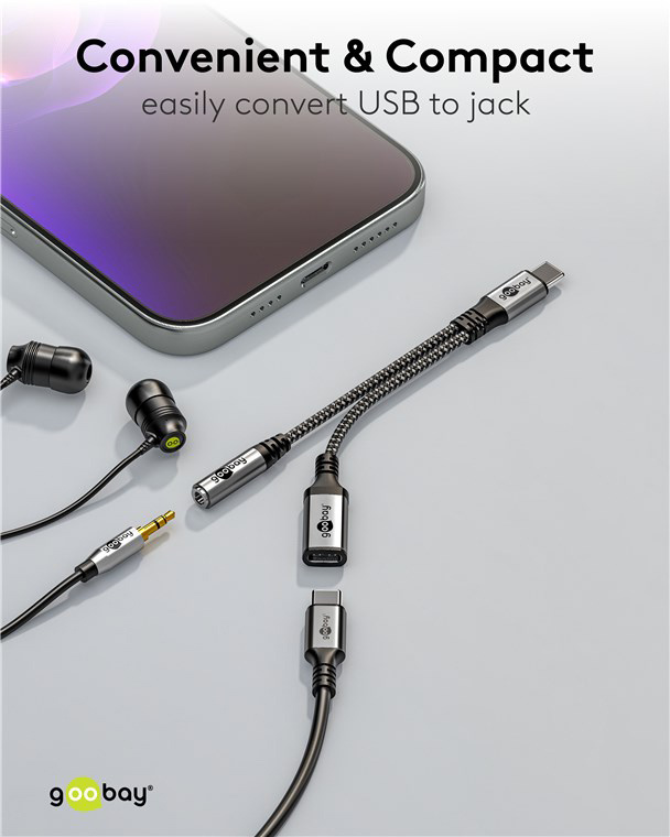 GOOBAY αντάπτορας USB-C σε 3.5mm & USB-C 74524, 60W, 480Mbps, γκρι - Image 2