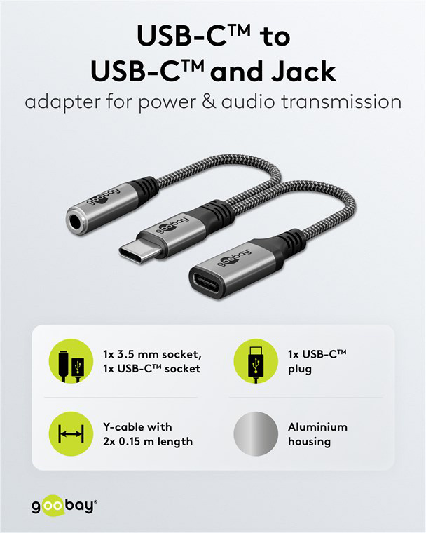 GOOBAY αντάπτορας USB-C σε 3.5mm & USB-C 74524, 60W, 480Mbps, γκρι - Image 4