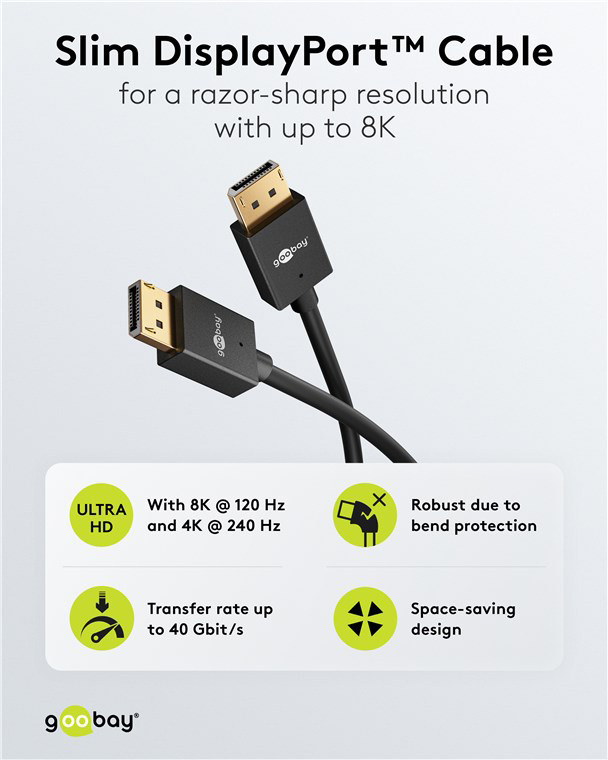 GOOBAY καλώδιο DisplayPort 77443, 8K/120Hz, 40 Gbps, 2m, μαύρο - Image 3