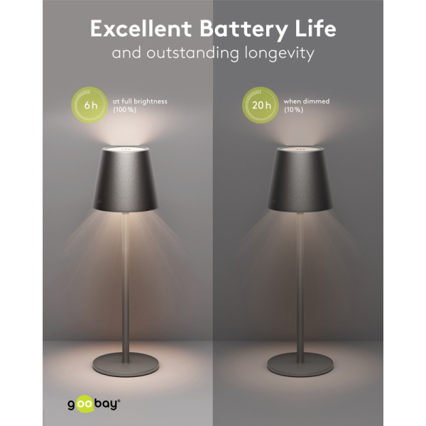 Alternative view of GOOBAY επιτραπέζιο φωτιστικό 77673, 3000K, dimmable, επαναφορτιζόμενο, μαύρο