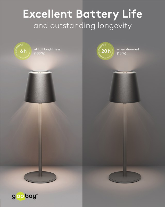 GOOBAY επιτραπέζιο φωτιστικό 77673, 3000K, dimmable, επαναφορτιζόμενο, μαύρο - Image 2