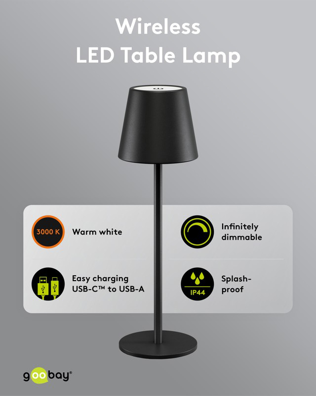 GOOBAY επιτραπέζιο φωτιστικό 77673, 3000K, dimmable, επαναφορτιζόμενο, μαύρο - Image 5