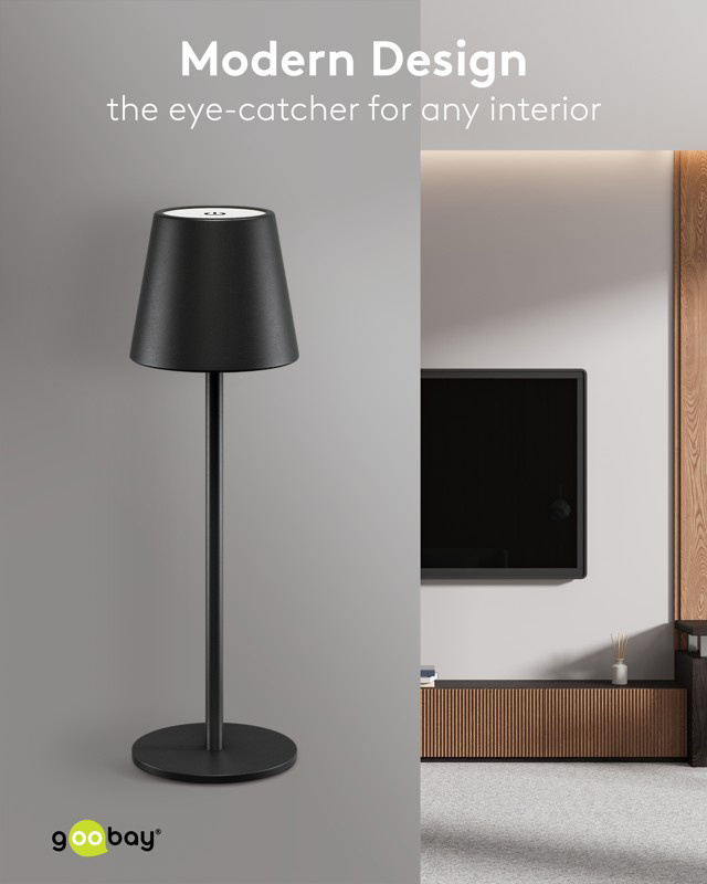 GOOBAY επιτραπέζιο φωτιστικό 77673, 3000K, dimmable, επαναφορτιζόμενο, μαύρο - Image 6