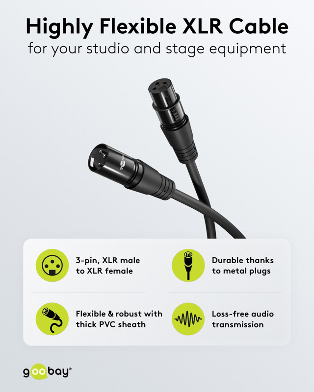 GOOBAY καλώδιο προέκτασης ήχου XLR 80028, 1m, μαύρο - Image 3