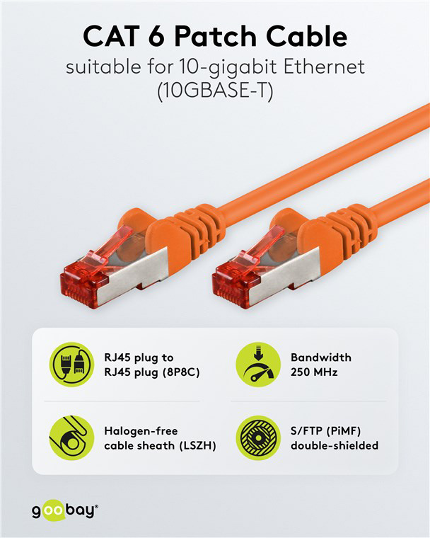 GOOBAY καλώδιο δικτύου 93467, CAT 6 S/FTP, copper, 250MHz, 0.50m, πορτοκαλί - Image 2