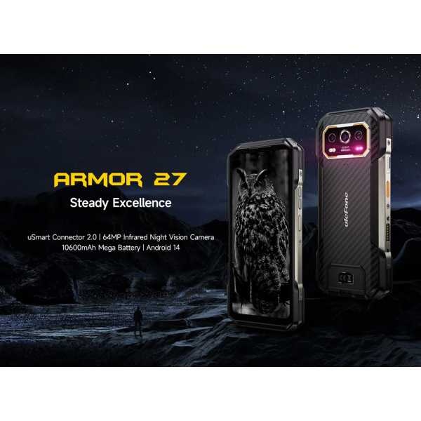 Alternative view of ULEFONE smartphone Armor 27, 6.78", 12/256GB, 10600mAh, IP68/IP69K, μαύρο