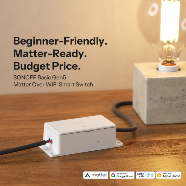 Alternative view of SONOFF smart διακόπτης BASIC Gen5, 1 κανάλι, WiFi, συμβατός με Matter, 10A, λευκός