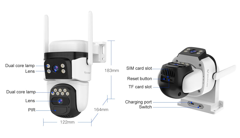 VSTARCAM smart ηλιακή κάμερα BG621DR, dual lens, 3MP, 4G, SD, PTZ, IP66 - Image 5