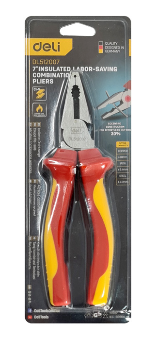 DELI πένσα ίσια ηλεκτρολόγου DL512007, μόνωση VDE 1000V, 18cm - Image 4