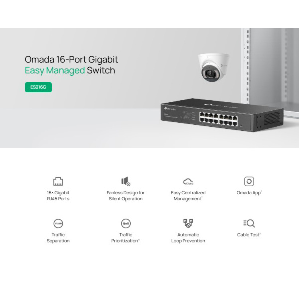 Alternative view of TP-LINK easy managed switch ES216G, 16x Gigabit θύρες, V1.0