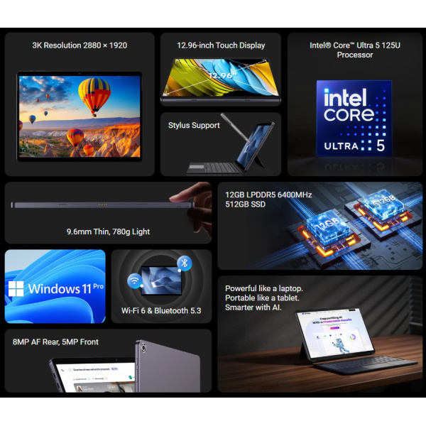 Alternative view of CHUWI tablet Hi10 Max με πληκτρολόγιο/θήκη, 12.96", 12/512GB, Windows 11 Pro, 4820mAh, γκρι