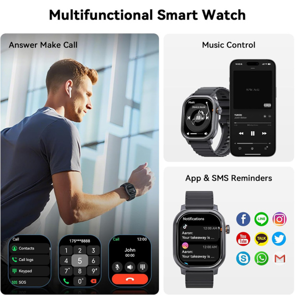 Alternative view of KOSPET smartwatch Pulse, heart rate, 1.96" AMOLED, IP68, μαύρο