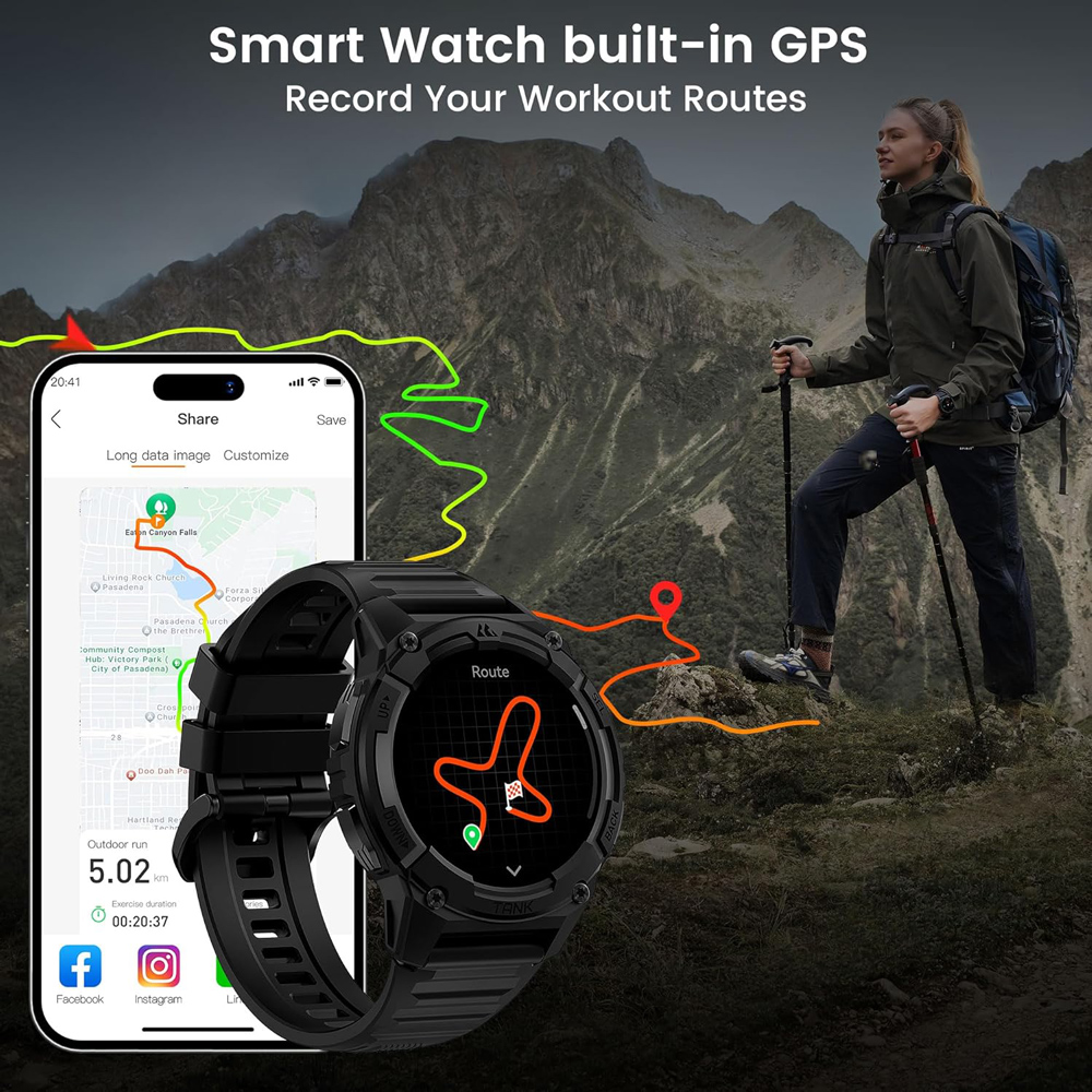 KOSPET smartwatch TANK S2, heart rate, 1.32" AMOLED, GPS, 5 ATM & IP69K, μαύρο - Image 2