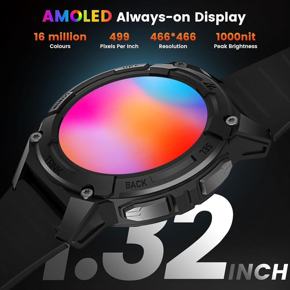 KOSPET smartwatch TANK S2, heart rate, 1.32" AMOLED, GPS, 5 ATM & IP69K, μαύρο - Image 4