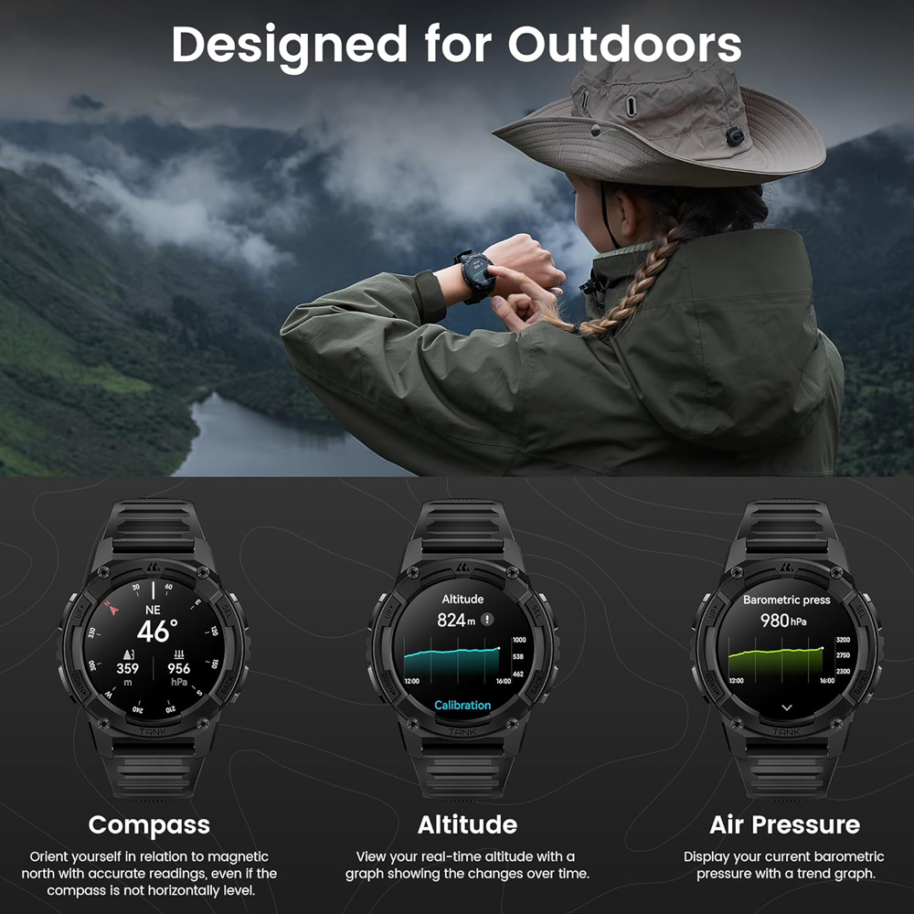 KOSPET smartwatch TANK S2, heart rate, 1.32" AMOLED, GPS, 5 ATM & IP69K, μαύρο - Image 5