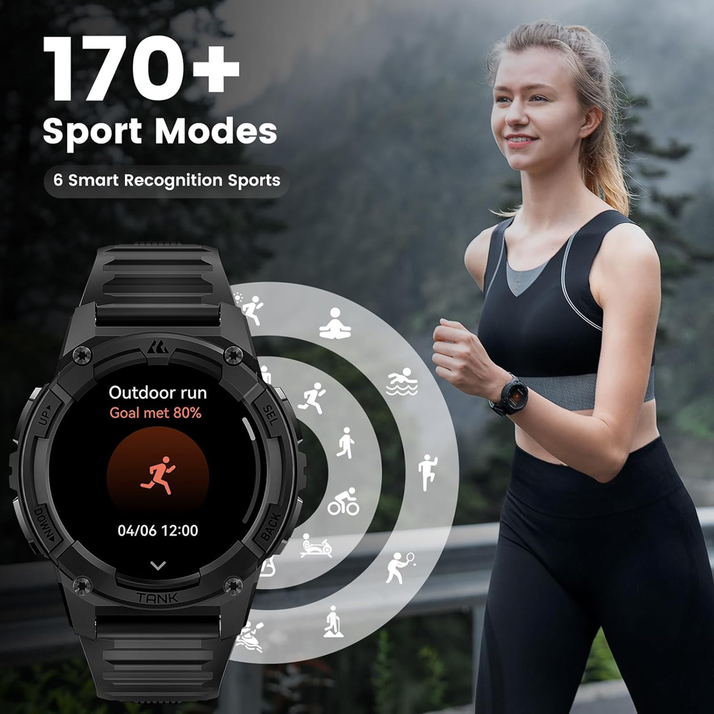KOSPET smartwatch TANK S2, heart rate, 1.32" AMOLED, GPS, 5 ATM & IP69K, μαύρο - Image 6
