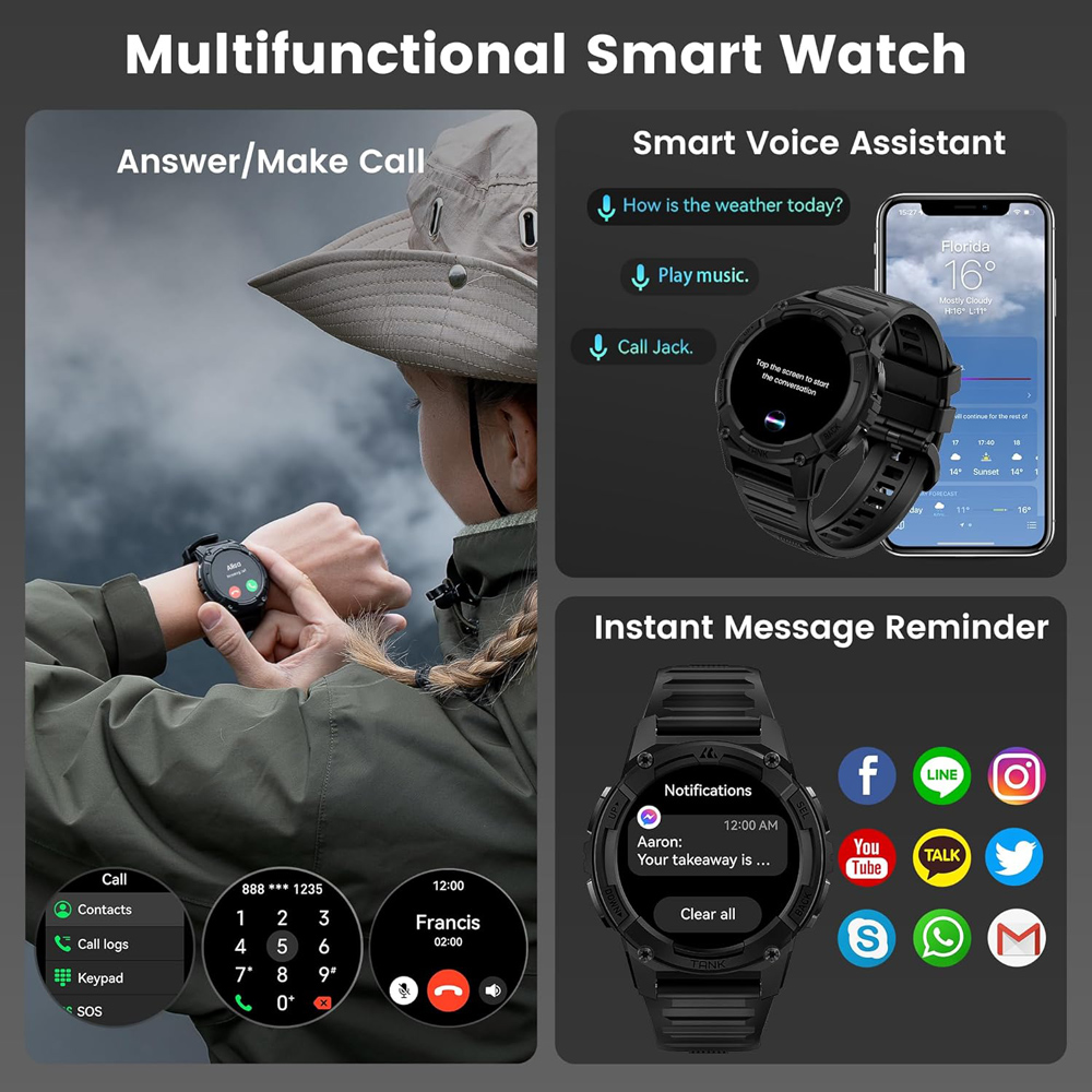 KOSPET smartwatch TANK S2, heart rate, 1.32" AMOLED, GPS, 5 ATM & IP69K, μαύρο - Image 8