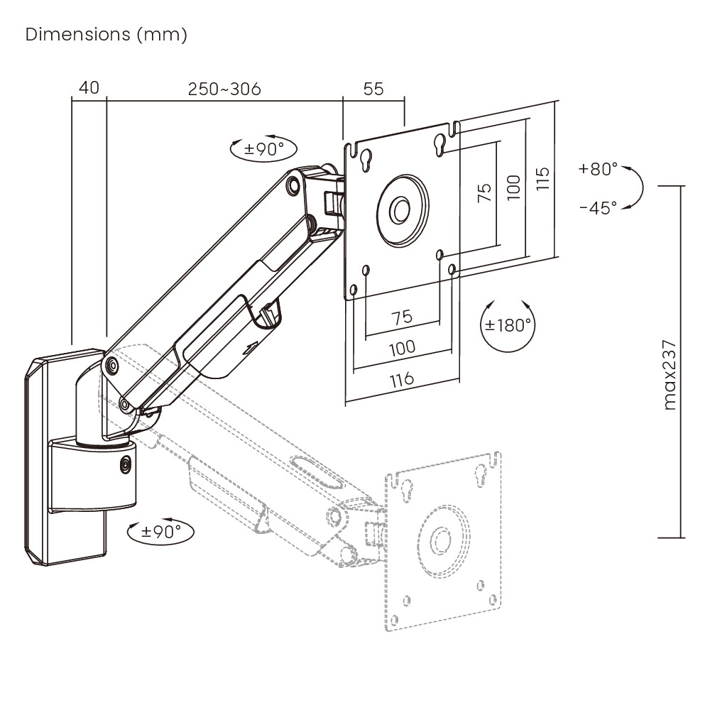 BRATECK επιτοίχια βάση οθόνης LDA113-111, 17-32", έως 9kg - Image 4