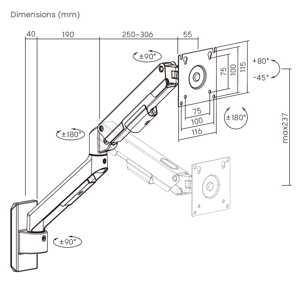 BRATECK επιτοίχια βάση οθόνης LDA113-112, 17-32", έως 9kg - Image 6