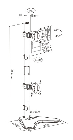 BRATECK βάση γραφείου για 2x οθόνες LDT66-T02V, 17-32", έως 9kg - Image 5