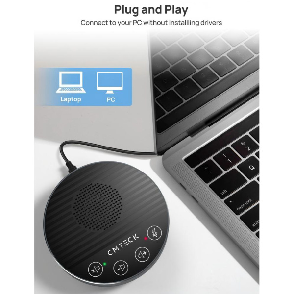 Alternative view of CMTECK επιτραπέζιο μικρόφωνο LE2102 με ηχείο, omnidirectional, USB/USB-C, μαύρο
