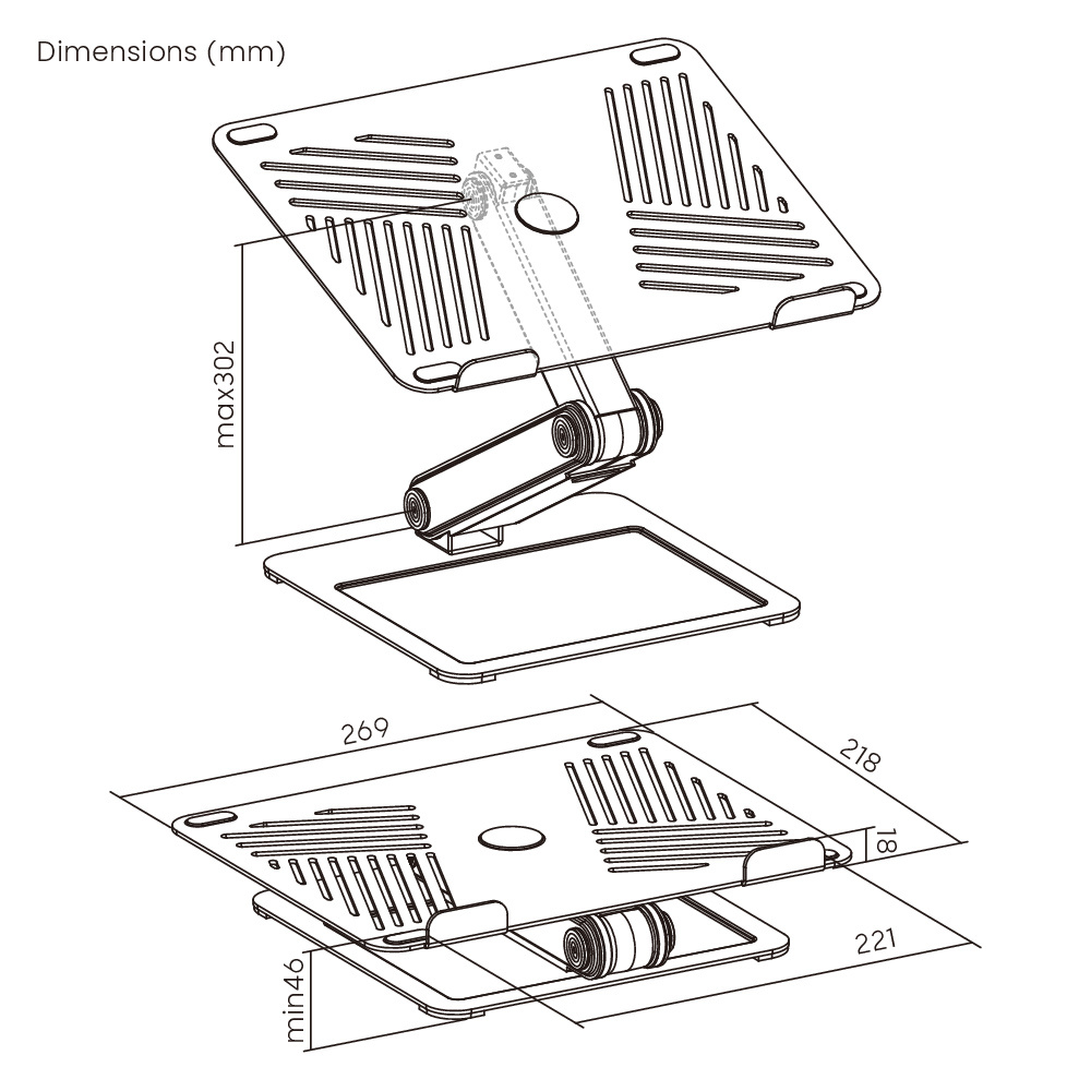BRATECK μεταλλική βάση για laptop LPS09-02, 11~17", foldable, γκρι - Image 7