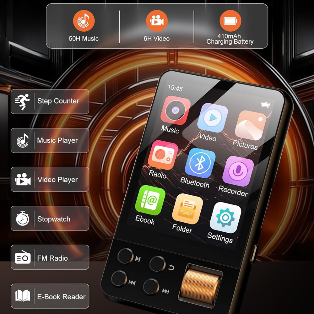 RUIZU MP3 player M19 με οθόνη αφής 2.4", 32GB, Bluetooth, μαύρο - Image 4