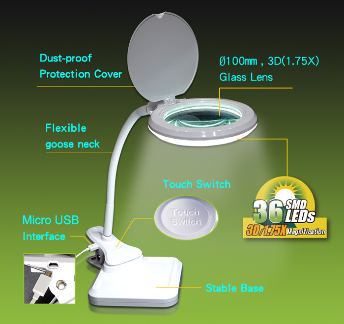 PROSKIT μεγεθυντικός φακός MA-1010U, κλιπ & βάση, LED, 3D 1.75x, λευκός - Image 3