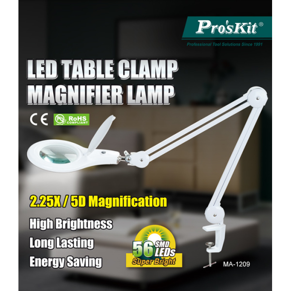 Alternative view of PROSKIT μεγεθυντικός φακός MA-1209LI με σφιγκτήρα, LED, 5D 2.25x, λευκός