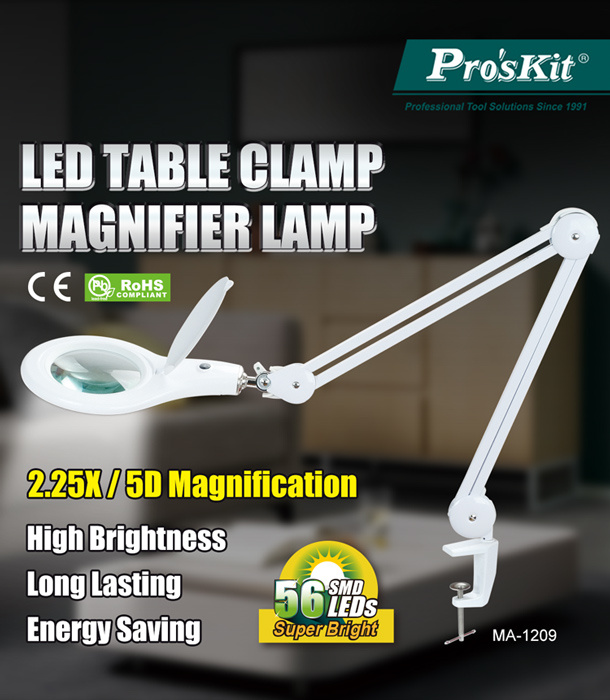 PROSKIT μεγεθυντικός φακός MA-1209LI με σφιγκτήρα, LED, 5D 2.25x, λευκός - Image 2